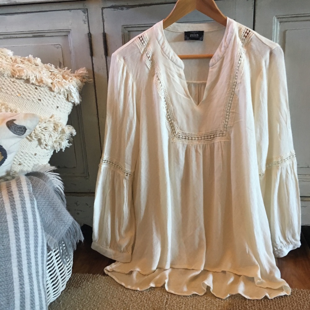 SOLD OUT!! Long Sleeve Boho Cream Tunic Top Blouse - Picture 3 of 6
